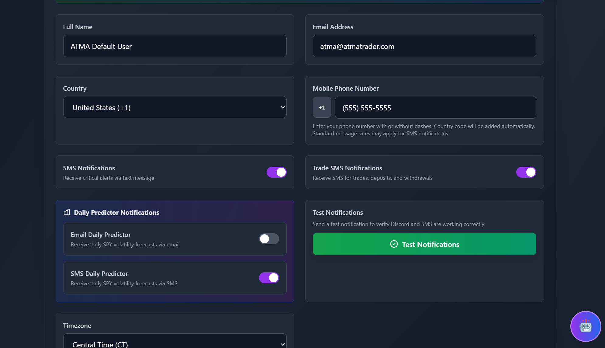 SMS Opt-In Settings Screenshot